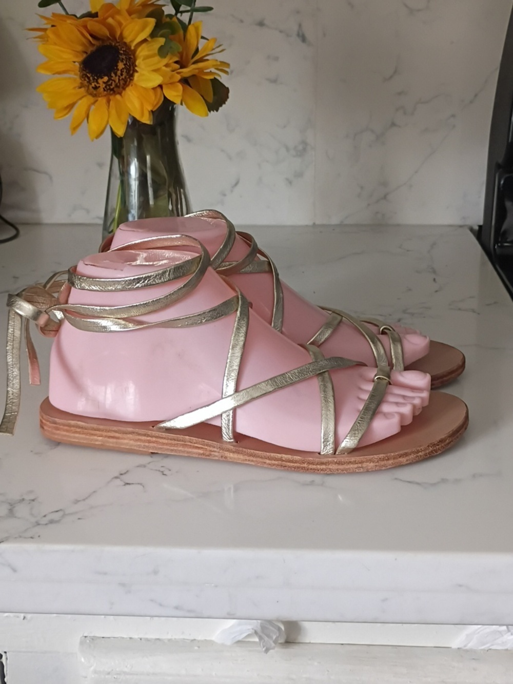ANCIENT GREEK Gladiator Sandals with Metallic Gold Wrap Women's